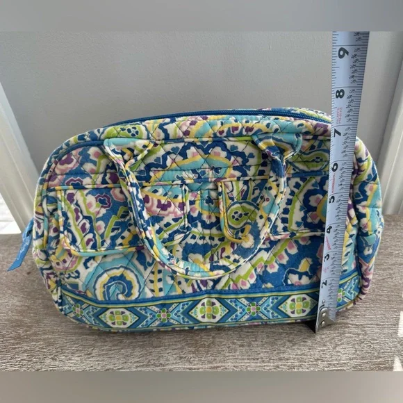 Vera Bradley Bowler Bag Blue Green Pink Paisley Double Handles Pockets Zip Close - Picture 10 of 11